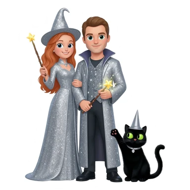 magician couple and their pet cat sticker