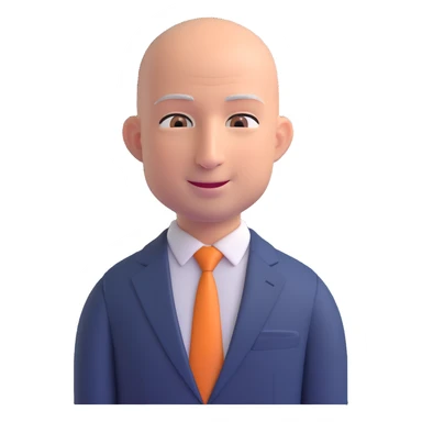 Jeff Bezos, bald, business suit, friendly face, 3D emoji style sticker