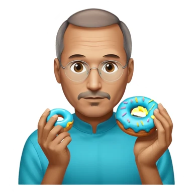 Steve jobs is eating a fully glass colored doughnut. the Doughnut is colored cyan and steve jobs is holding it by his hands, going to eat sticker