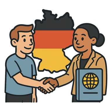 Add a symbol of a passport or official document to the icon, keep the style and colors consistent, emphasize trust and integration, keep the background as is. sticker