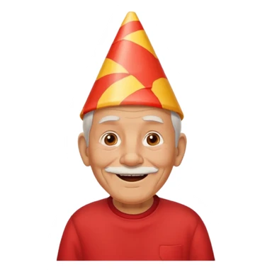 old man with warming smile, red shirt and birthday cone on his head sticker