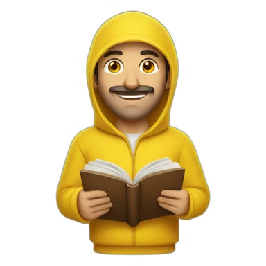 Armenian men with the yellow clothes reading book and looking at camera and smiling  sticker