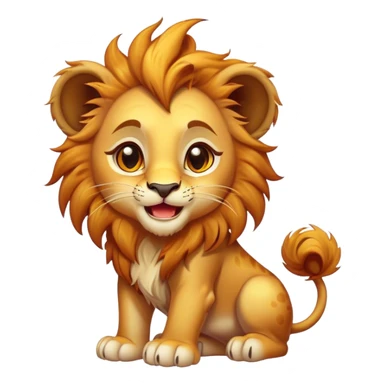 Cinematic Comical Lion Cub Portrait Emoji, Head tilted dramatically with an exaggeratedly amused expression, featuring a striking tawny Fur with a flamboyant mane and wide, expressive amber eyes filled with playful disbelief, Simplified yet hilariously expressive features, highly detailed, glowing with a slightly sassy glow, high shine, dramatic yet playful, stylized with an air of cheeky jungle mischief, bright and endearing, soft glowing outline, capturing the essence of a spirited and over-the-top Lion Cub, so meme-worthy it feels like it could roar its way into internet fame instantly! sticker