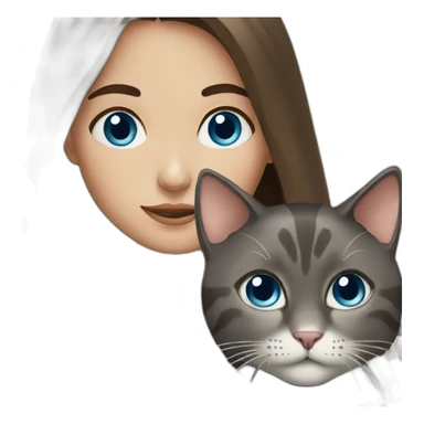 Brunette girl with blue eyes and a cat sticker