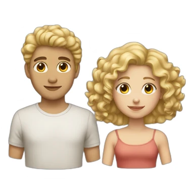 blond girl with curly brown boy sticker
