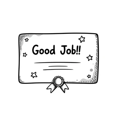 Simple diploma-style certificate with "Good Job!" text and star decorations sticker
