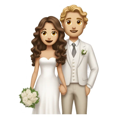 White couple on their wedding day, girl has long brown hair in curls sticker