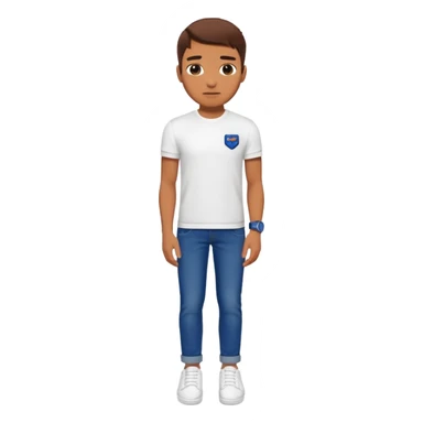 Human wearing white shoes and white shirt and blue jeans and wearing a navy blue SuperDry mark watch on his left hand sticker