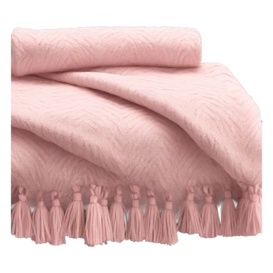 Light pink blanket with pink tassels, folded, chevron texture sticker
