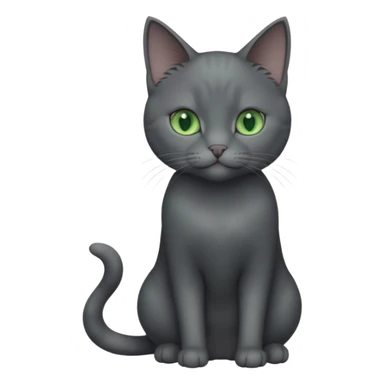 full body view of beautiful female solid dark grey cat with green eyes, grey face, white toes/paws and small white patch on her chest sticker