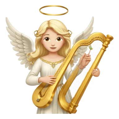 Female angel holding harp with flowing hair sticker