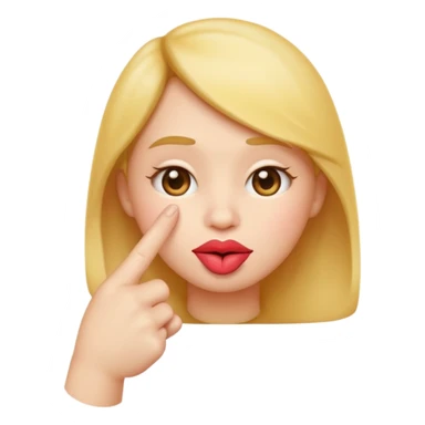  The emoji has puckered lips as if whistling or kissing (like the 😗 emoji) and is holding its index finger and middle finger up to its cheek or ear  in a thoughtful or shushing gesture (like the 👆 emoji). Soft studio lighting, simple composition, isolated on a white background.'}"
} sticker