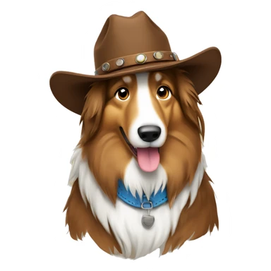 Brown Rough collie in cowboy attire  sticker
