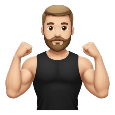 generate an ios genmoji of a fair guy wearing a sleevless black tshirt with big biceps and a goatee beard sticker