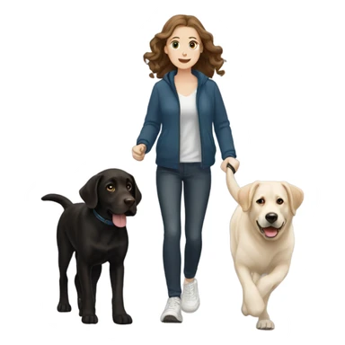 White girl with wavy brown hair walking a black Labrador sticker