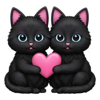 cute two black cats love, pink heart sticker
