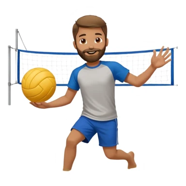 smiling boy with beard outdoors, playing sand volleyball sticker