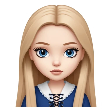 pretty bratz girl, long straight light brown hair, dark blue eyes, black eyeliner, pale skin, light girly clothes with laces sticker