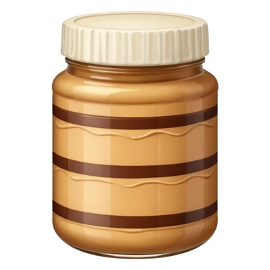 A jar of peanut butter with chocolate stripe sticker