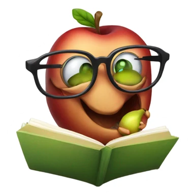 Worm wearing glasses reading a book eating an apple sticker