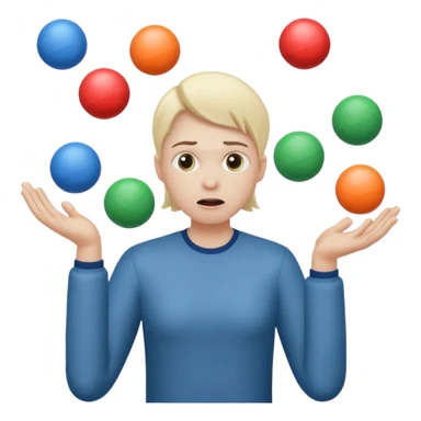 an emoji that depicts a product manager juggling work while mildly panicked and gender neutral sticker