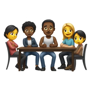6 people sitting either side of a table sticker