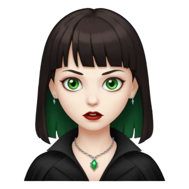 Faça uma vampira com olhos verdes e cabelos morenos com franja sticker