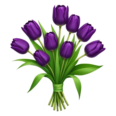 bouquet deep purple Tulip, luxuriant, stem, leaf, bud sticker