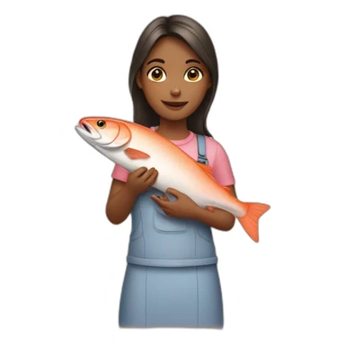 girl holding salmon sticker