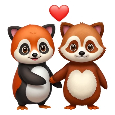 A cartoon  cute one penguin and one red panda holding "hands" sticker