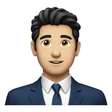 Handsome male, black hair, wearing dark blue suits, Background with buildings, white skin sticker