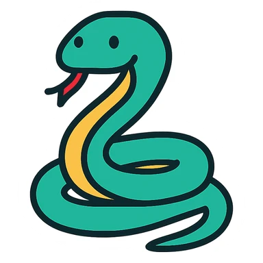snake, lineal color icon with black outlines, simple and modern sticker