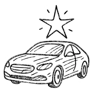 hand-drawn outlined icon of a bright star on a glossy black car surface, subtle reflections, gold or silver details, clean and modern sticker