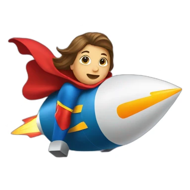 person dressed with a superhero cape sitting on a rocket sticker
