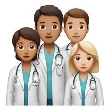 Create four doctors standing together as a group. sticker