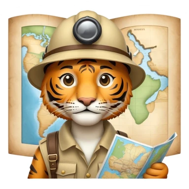 Tiger explorer with pith helmet and map sticker