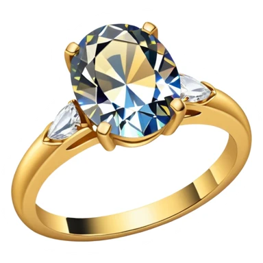 a gold diamond ring, plain band and large oval diamond stone sticker