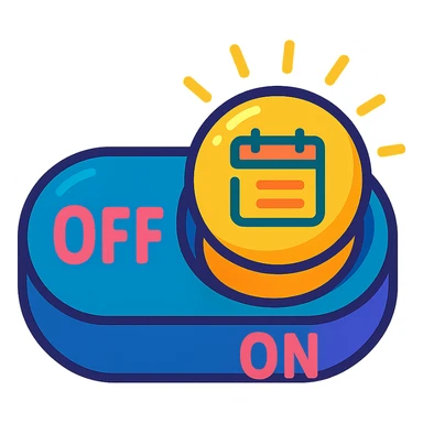 playful cartoon toggle switch, colorful, ON/OFF label, glowing, represents event consolidation sticker