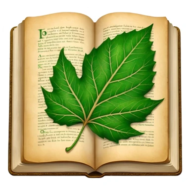 open textbook with a leaf inside sticker