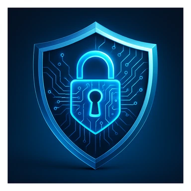 cybersecurity domain, shield with digital lock, modern style sticker