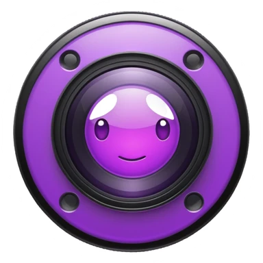 A round camera lens, apple emoji style, minimalist, with highlights, purple sticker