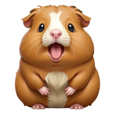 Cinematic Cute Yawning Brown Guinea Pig Portrait Emoji, Head tilted slightly with a dramatic, wide-open yawn, revealing a soft brown coat and tiny, droopy ears, round dark eyes barely open in drowsy contentment, Simplified yet irresistibly adorable features, highly detailed, glowing with a soft, cozy glow, high shine, relaxed yet expressive, stylized with a touch of whimsy, bright and endearing, soft glowing outline, capturing the essence of a sleepy yet affectionate guinea pig, so drowsy it feels like it could stretch out of the screen and curl up for a nap! sticker