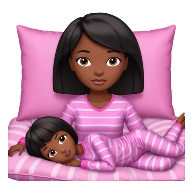 Dark skin Black barbie, short  black bob  hair, pink pajamas laying on pillow just me  sticker