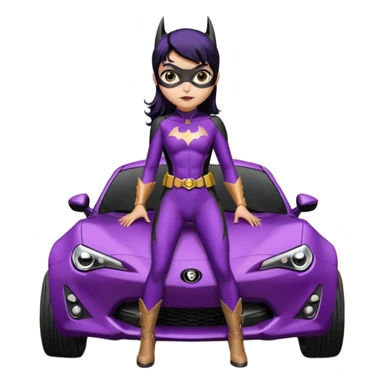 60’s Batgirl themed Satin black and rose gold Scion FR-S hot rod off road capable (tight fitting purple suit with black hair on her) sticker