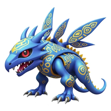 A 3D CGI model of a randomly-colored cool badass Fakémon-Pokémon-Digimon-Spectrobe-creature (full body) sticker