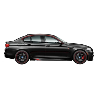 black BMW F10 M5, cartoonish, side view, inspired by the red car iOS emoji sticker