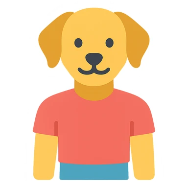 a dog with a half-human body, colorful cartoon style icon sticker
