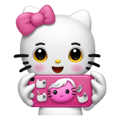 Hello kitty with long pink nails and big lips and is holding an iPhone and have long eyelashes  sticker