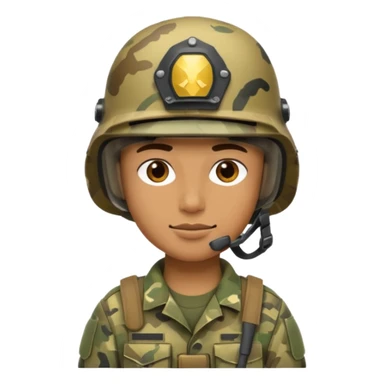 a soldier in camo gear with a helmet, battlefield background sticker