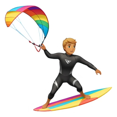 the sun shining and the ocean's waves splashing around. A kite surfer gliding across the ocean, with a colorful kite soaring high in the sky and the surfer carving through the waves. The scene captures the energy and freedom of the sport sticker